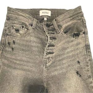 PISTOLA black jeans button front distressed hem 25”